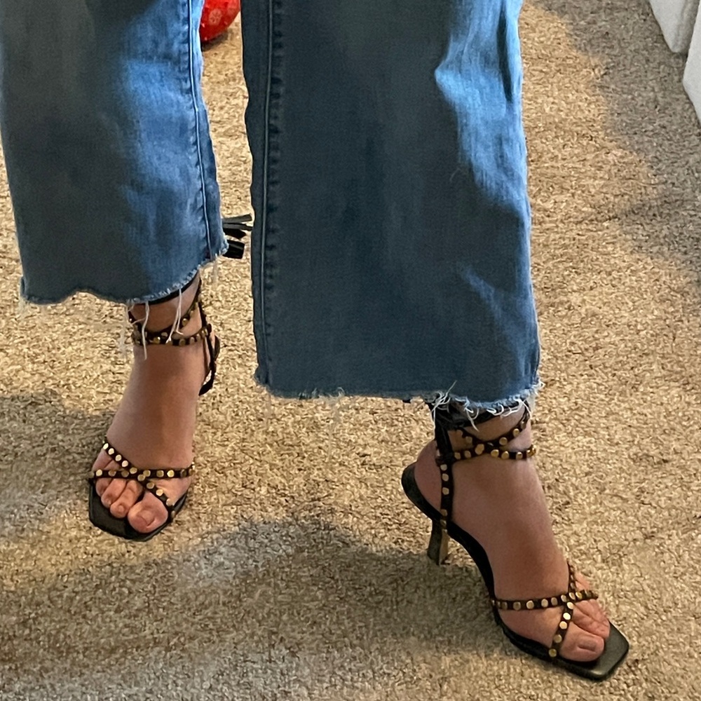 Rebecca Minkoff gold studded leather heels